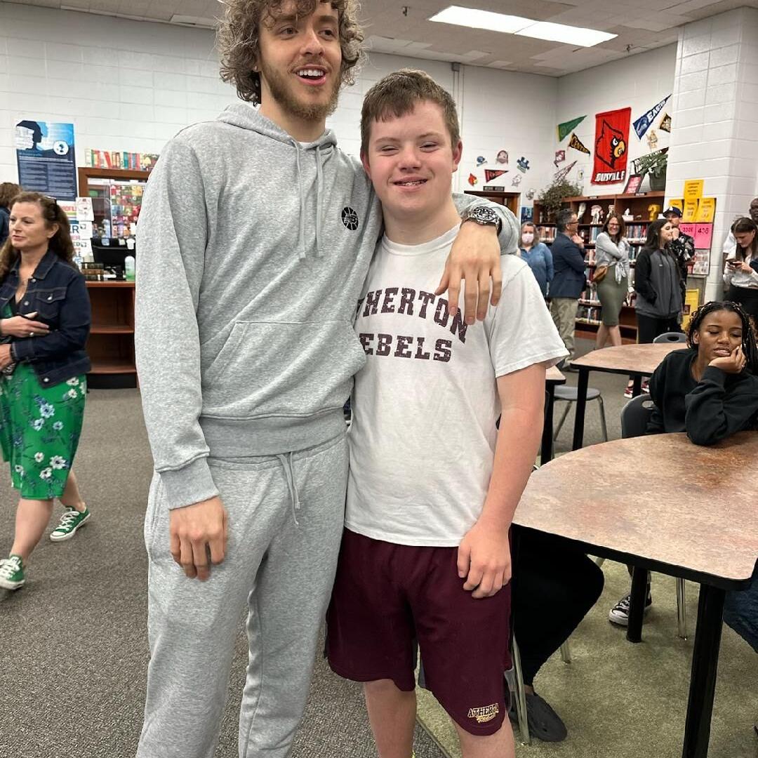 Rapper Jack Harlow with Atherton High School student Griffin on April 27, 2023